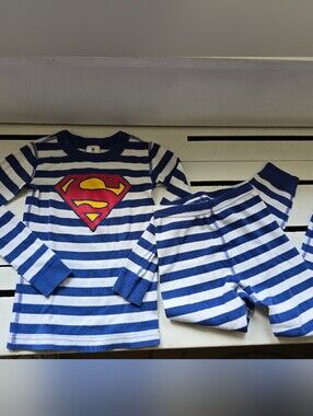 Hanna Andersson Blue & White Striped Superman Pajama Set